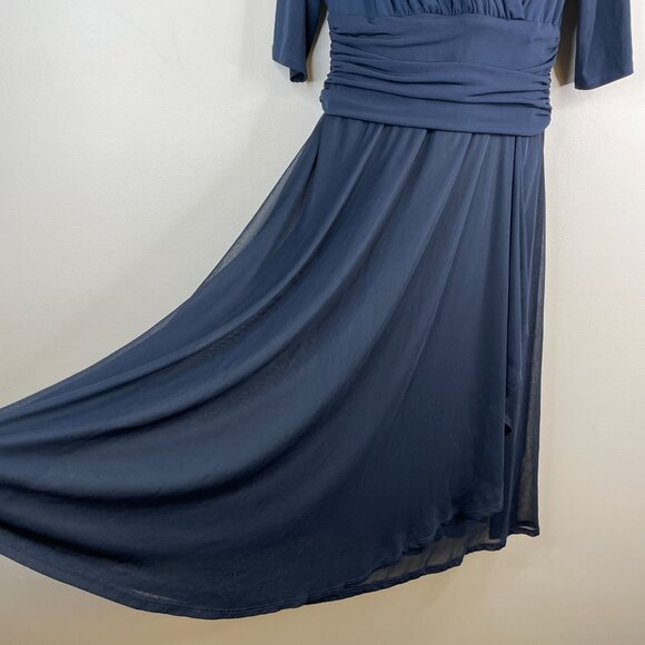 Vintage Y2K Womens Old Money Faux Wrap Dress 12 Petite Beaded Lace Flare Lorelai - Picture 5 of 14